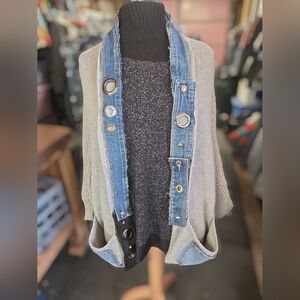Upcycled  Women's Sweater with Denim Accents